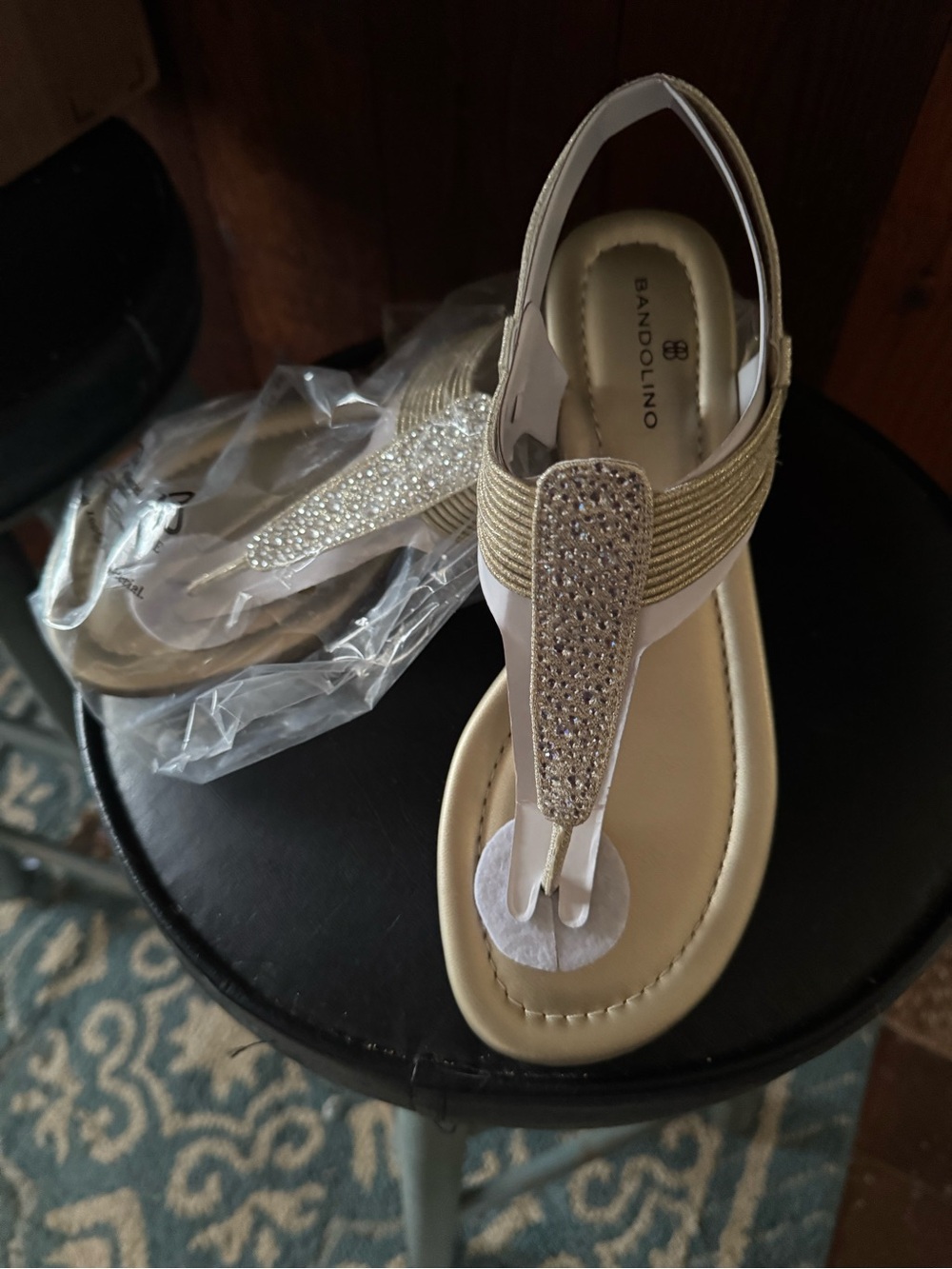 Bandolina KAYTE thong sandals. 6 1/2 M. NIB. Gold with rhinestones.
